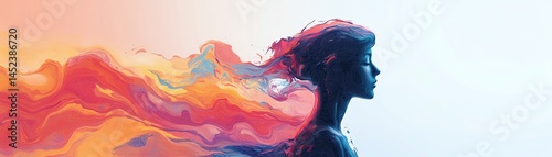Obraz na płótnie Psychologythemed minimal 2D art, human figure in a melting, shifting environment, representing mental chaos, distorted perception, flat illustration style, soft emotional colors w salonie