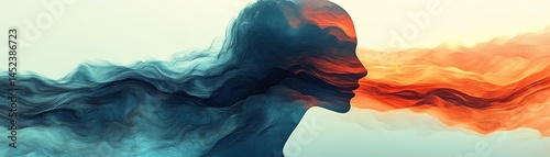 Obraz na płótnie Psychologythemed minimal 2D art, human figure in a melting, shifting environment, representing mental chaos, distorted perception, flat illustration style, soft emotional colors w salonie