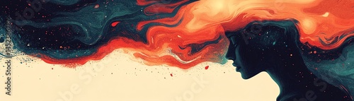 Obraz na płótnie Psychologythemed minimal 2D art, human figure in a melting, shifting environment, representing mental chaos, distorted perception, flat illustration style, soft emotional colors w salonie