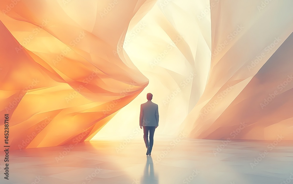 Man walking towards bright future, hope, opportunity.