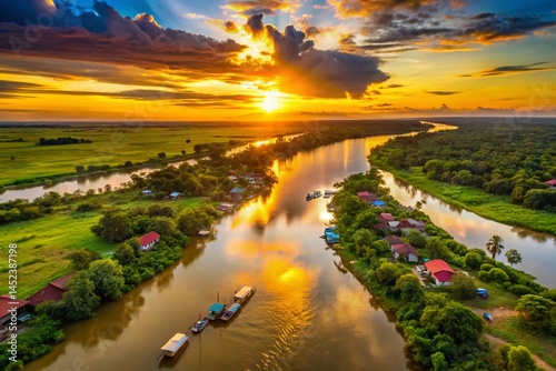 Stunning Sunset over Mekong River, Cambodia - Drone Photography