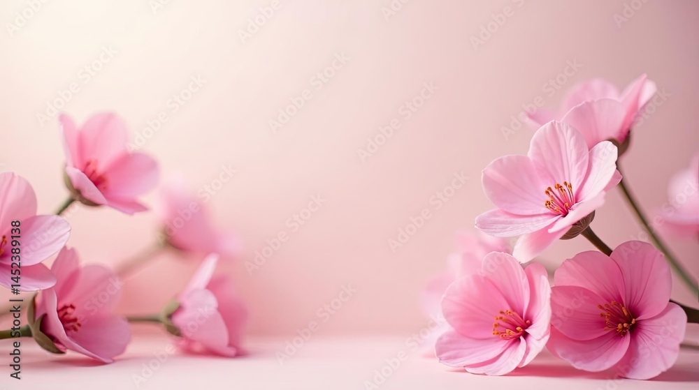 Obraz premium Delicate Pink Blossoms on a Soft Pastel Background, a Peaceful and Serene Floral Image Perfect for Springtime Designs and Feminine Projects