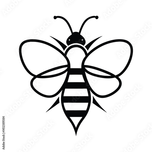 Line art clover flower with bee. Isolated on white background vector illustration for natural product packaging, design.