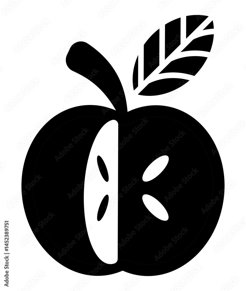 icon shows a sliced apple with a clean shadowed silhouette. icon shows a sliced apple with a clean shadowed silhouette.