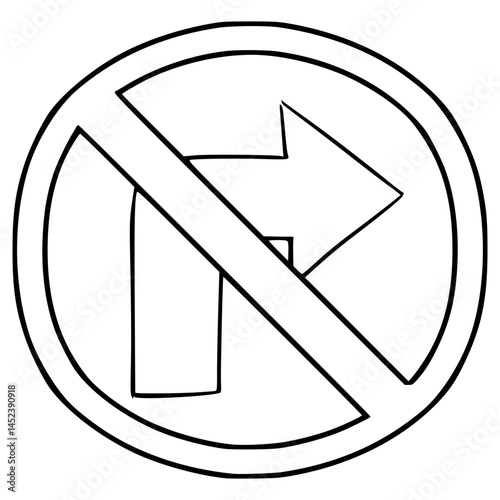 no right turn sign illustration hand drawn outline vector