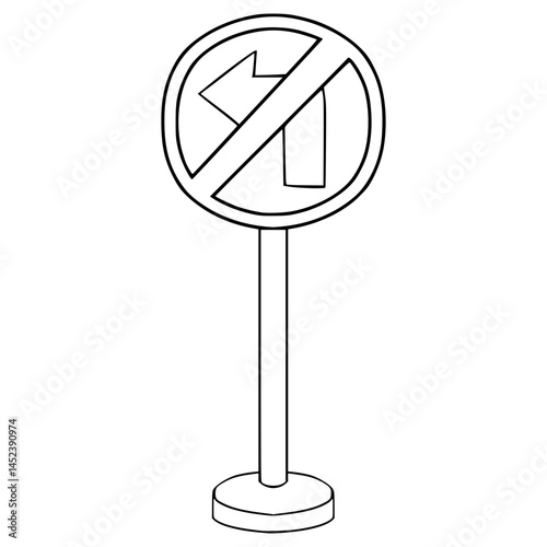no left turn sign illustration hand drawn outline vector