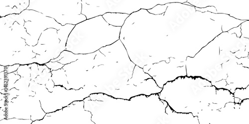 Cracked Surface Grunge Texture Vector. Grunge design crack texture background.  Black Isolated on White Background. Distressed black texture.  Uneven Overlay. Vector Illustration