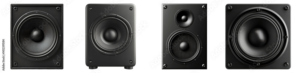 Set of black speaker isolated on transparent, PNG Set of black speaker isolated on transparent, PNG