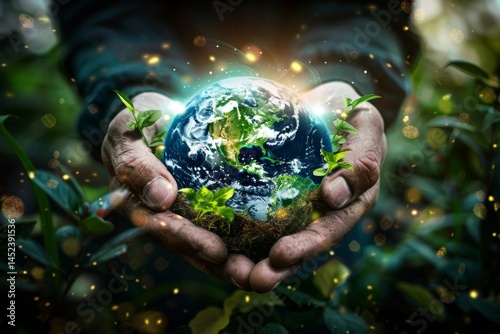 Obraz na płótnie Hands Embracing a Flourishing Earth w salonie