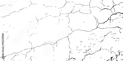 Cracked Surface Grunge Texture Vector. Grunge design crack texture background.  Black Isolated on White Background. Distressed black texture.  Uneven Overlay. Vector Illustration