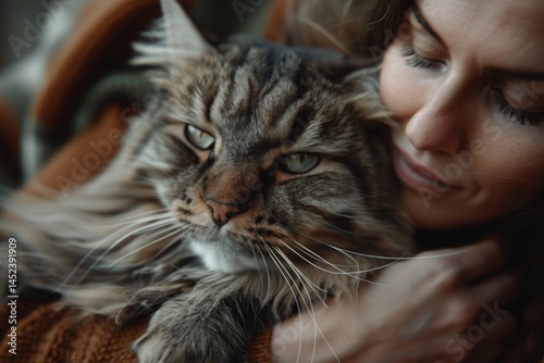 Obraz na płótnie Gentle grooming of Maine Coon w salonie
