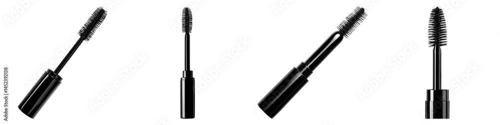 Set of black handle mascara isolated on transparent, PNG Set of black handle mascara isolated on transparent, PNG