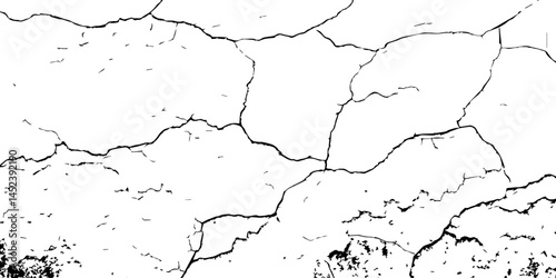 Cracked Surface Grunge Texture Vector. Grunge design crack texture background.  Black Isolated on White Background. Distressed black texture.  Uneven Overlay. Vector Illustration