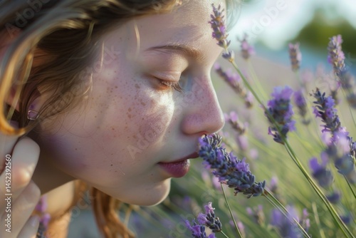 Obraz na płótnie Woman Enjoying Lavender Blossom w salonie