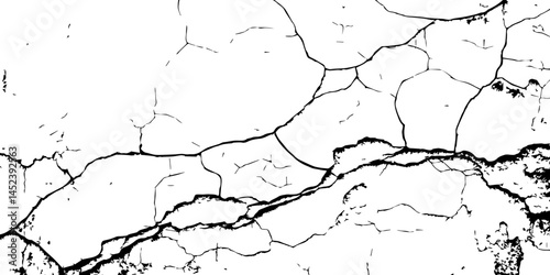 Cracked Surface Grunge Texture Vector. Grunge design crack texture background.  Black Isolated on White Background. Distressed black texture.  Uneven Overlay. Vector Illustration