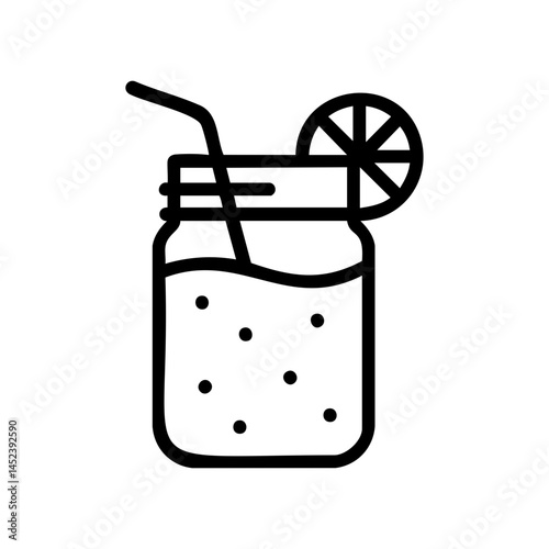 Fruit juice in mason jar icon with straw