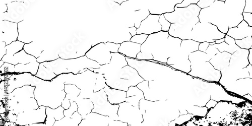 Cracked Surface Grunge Texture Vector. Grunge design crack texture background.  Black Isolated on White Background. Distressed black texture.  Uneven Overlay. Vector Illustration