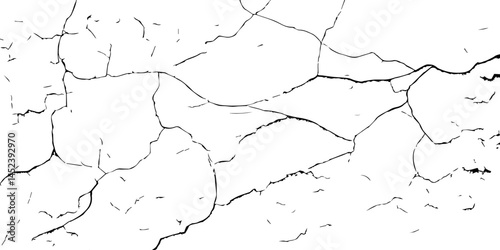 Cracked Surface Grunge Texture Vector. Grunge design crack texture background.  Black Isolated on White Background. Distressed black texture.  Uneven Overlay. Vector Illustration