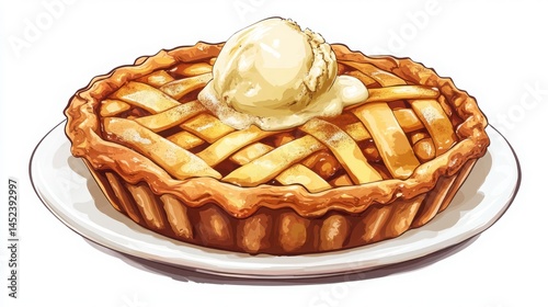 apple pie with ice cream on white plate clip art preview