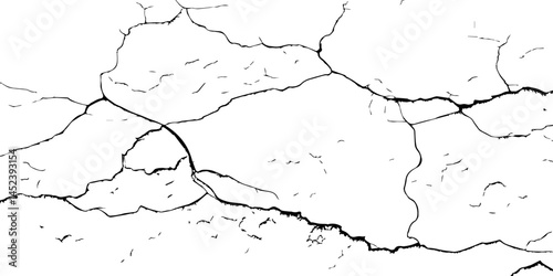 Cracked Surface Grunge Texture Vector. Grunge design crack texture background.  Black Isolated on White Background. Distressed black texture.  Uneven Overlay. Vector Illustration