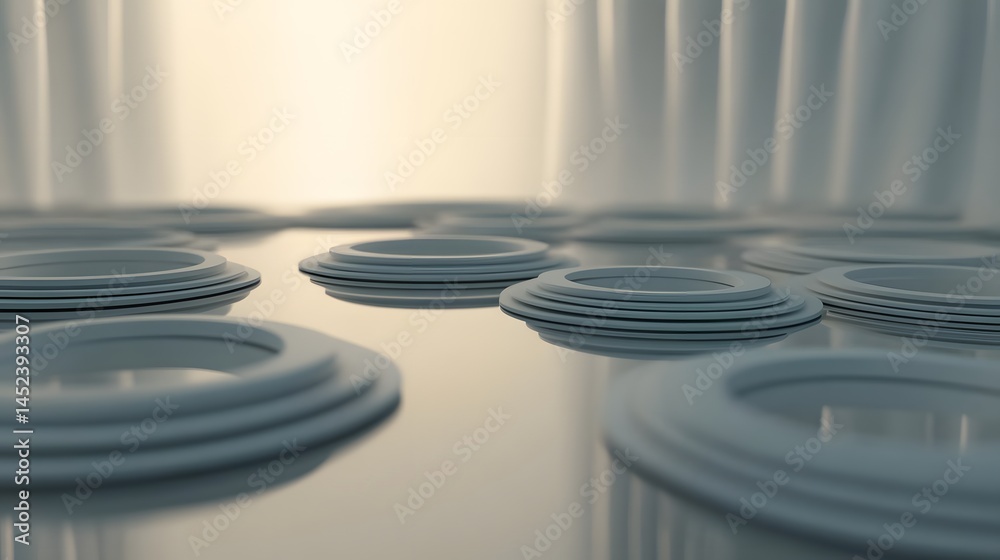 Obraz premium Abstract White Circular Platforms Minimalist 3D Render Background