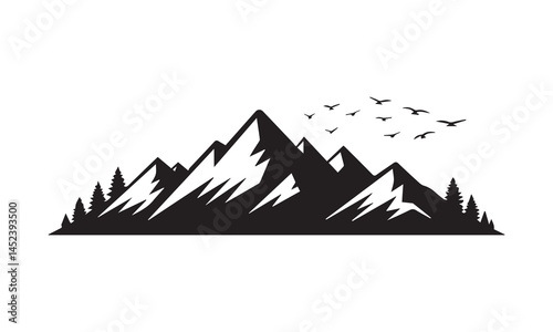 Majestic Mountain Range with Flying Birds Silhouette