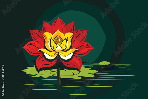 water lily vector 2d flat colorful background