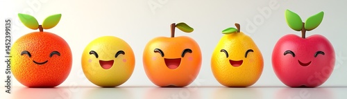 Obraz na płótnie Cute cartoon fruits smiling. Orange, lemon, apple. w salonie