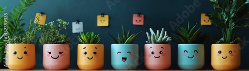 Obraz na płótnie Happy plants in cute pots. w salonie