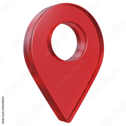 3D Red glass Pointer Icon, Location symbol isolated on transparent background, Gps, travel, navigation, place position concept, 3d illustration