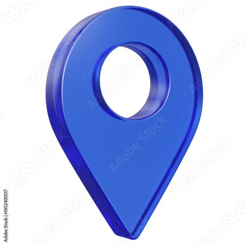 3D Blue glass Pointer Icon, Location symbol isolated on transparent background, Gps, travel, navigation, place position concept, 3d illustration