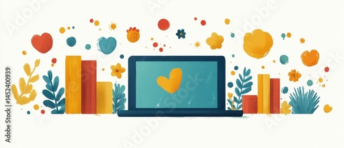 Colorful Creative Workspace with Laptop and Artistic Elements