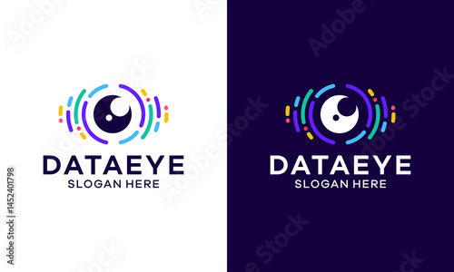 Eye data logo design. Vision eye abstract Vector design with code data graphic icon symbol