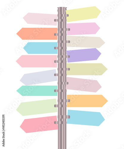 blank directional colorful arrow road signs beach signs on pole isolated on white background stock vector Illustration