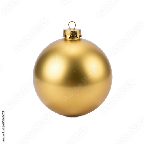 A shiny gold Christmas ornament with a matte finish and a small loop at the top.