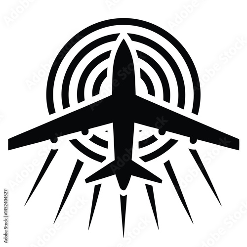 Airplane Icon Airliner with Radar Detection System