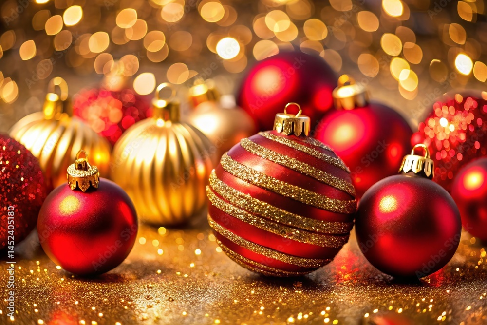Vibrant Red & Gold Christmas Ornaments on Christmas Tree Vibrant Red & Gold Christmas Ornaments on Christmas Tree