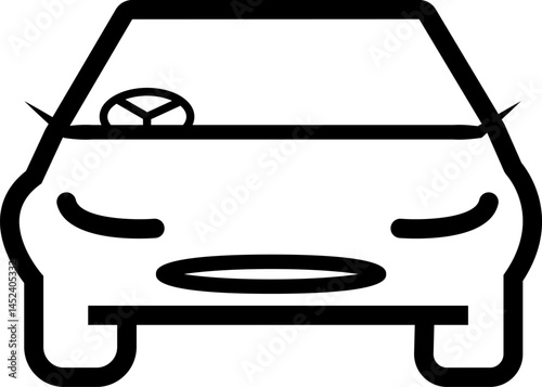 Front View Car Line Icon – Minimalist Vehicle Illustration with Steering Wheel Visible – editable with transparent background