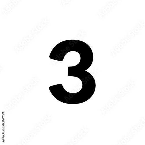 Bold Number Three Typography in Black Sans Serif Font for Modern Design