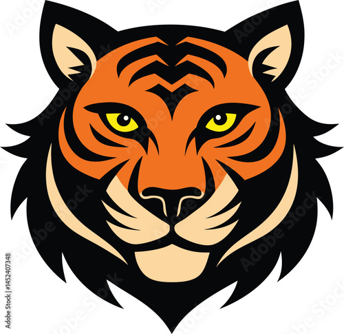 Tiger head vector. Bold tiger head silhouette with sharp angles and tribal design