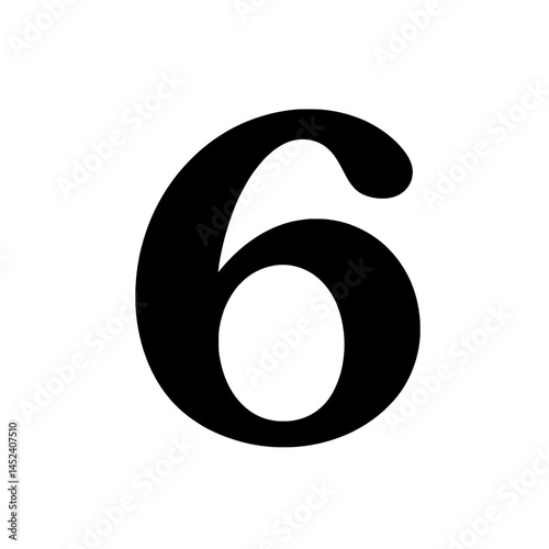 Bold Black Number 6 in Modern Rounded Typeface Style