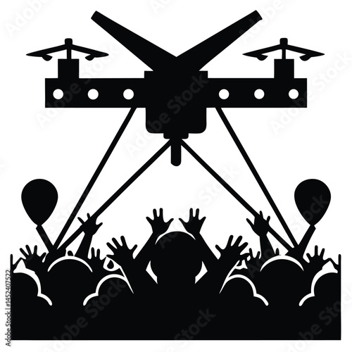 Drone delivering balloons to cheering crowd
