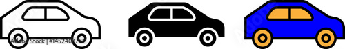 Sedan Car Outline Icon – Side View of Compact Car for Urban Transportation Illustration – editable with transparent background