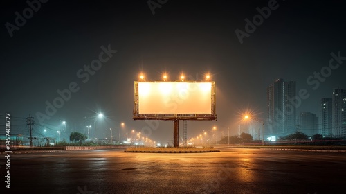 Empty Billboard Display on a Quiet Urban Road at Night Time