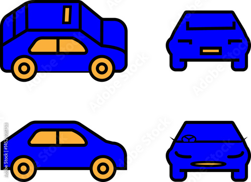Car Outline Icon Set – Camper Van, Sedan, Rear and Front Views – Editable Vector Line Art with Transparent Background for Transport Concepts