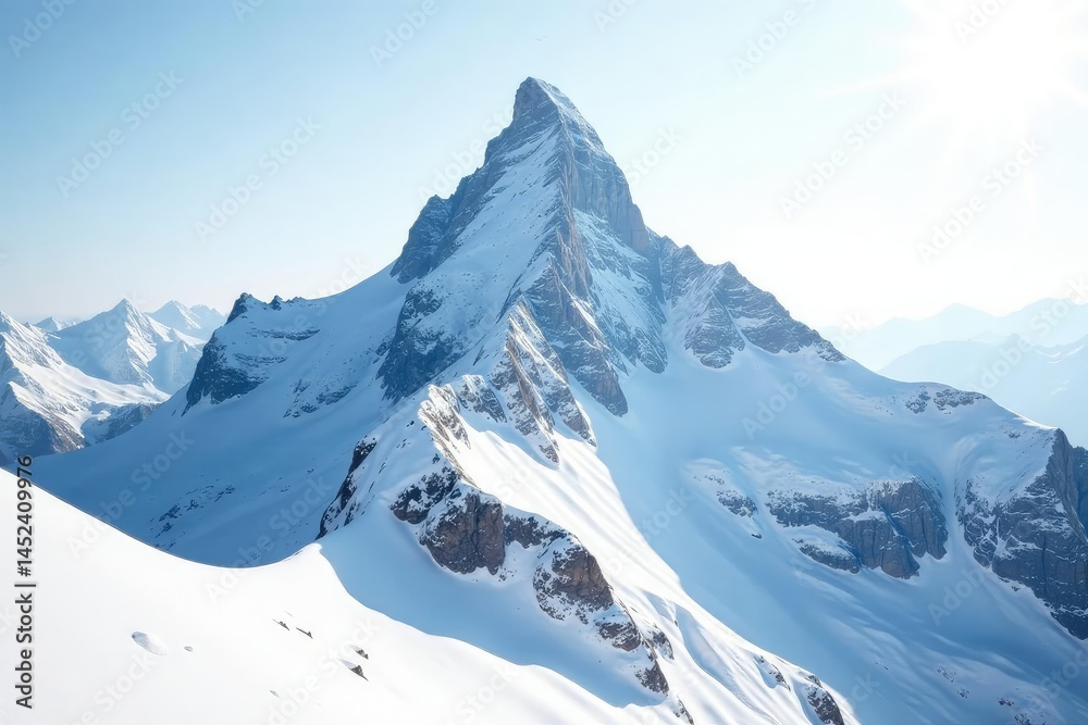 Obraz premium Snow-covered mountain peak against bright white sky, snow, scene