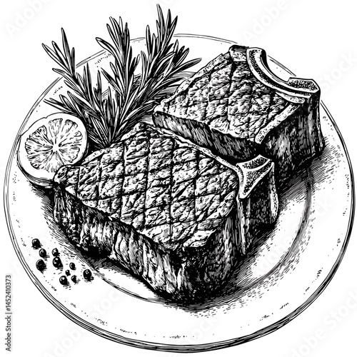 Beef steak, vintage woodcut, black sketch, engraving style vector, retro meat illustration, butcher shop art, hand drawn steak clipart, culinary poster, rustic food drawing
