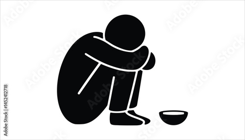 Sad Person Sitting Alone with Empty Bowl Icon