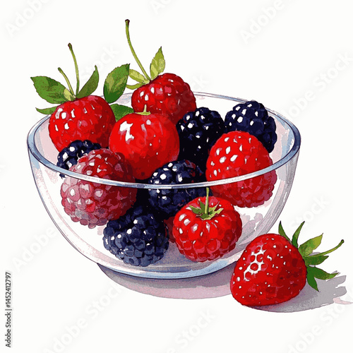 Vibrant Harvest mixed berry bowl isolated watercolor vector illustration svg