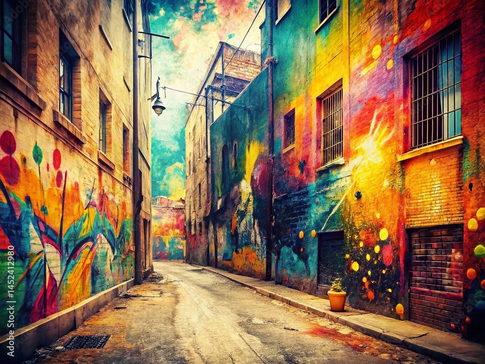 Fototapeta premium Vintage Style Abstract Graffiti Art Colorful Painting, Retro Urban Texture